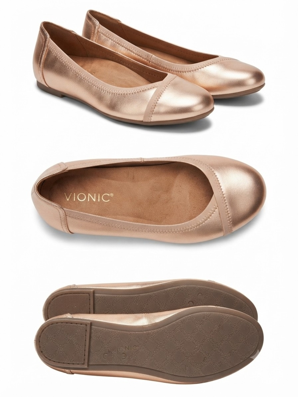 Vionic Metallic Rose Gold Ballet Flats